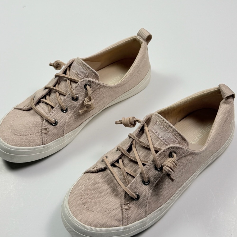 Sperry Crest Vibe Casual Durable Linen Sneakers Womens 8 Blush Pink Oat Slip On